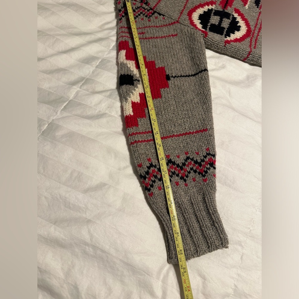 Ralph Lauren Gray and Red Zip Up Sweater Hand Knit 100% Wood For Large size - Picture 9 of 11